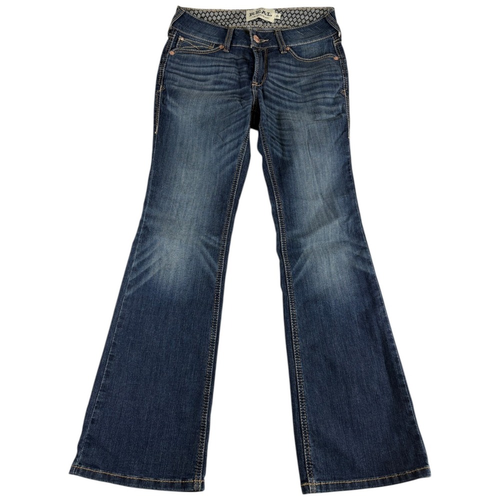 Ariat R.E.A.L. Bootcut Jeans Women 28 Blue Denim Cowboy Dark Wash Whiskered